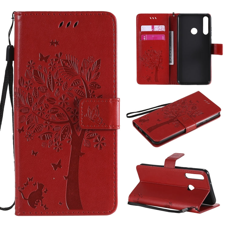 Tree & Cat Embossed Pattern Horizontal Flip Leather Case with Holder & Card Slots & Wallet & Lanyard, For Huawei Y6p, For Huawei Honor 9A