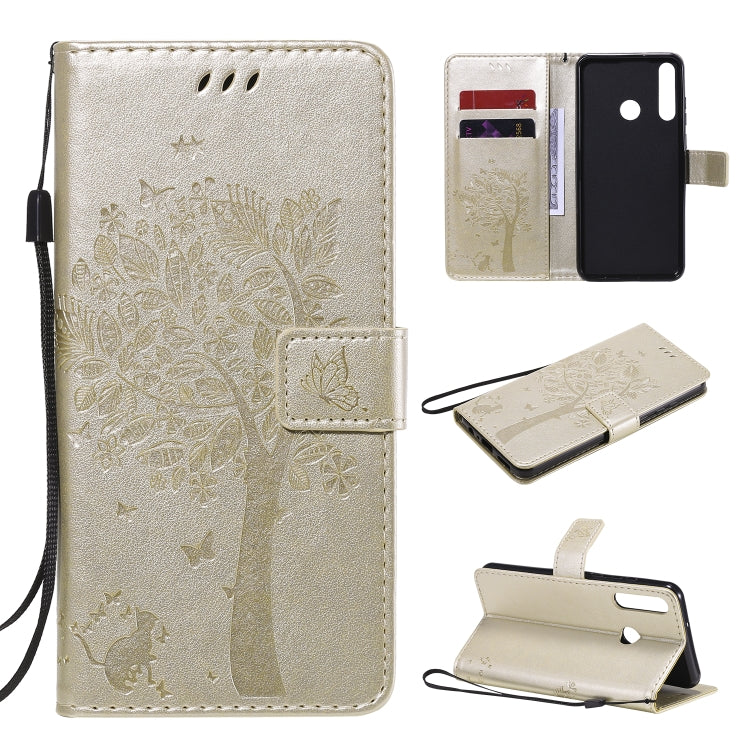 Tree & Cat Embossed Pattern Horizontal Flip Leather Case with Holder & Card Slots & Wallet & Lanyard, For Huawei Y6p, For Huawei Honor 9A