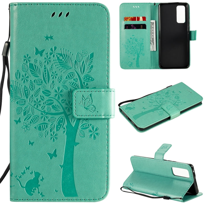 Tree & Cat Embossed Pattern Horizontal Flip Leather Case with Holder & Card Slots & Wallet & Lanyard, For Huawei Honor 30 Pro, For Huawei Honor 30