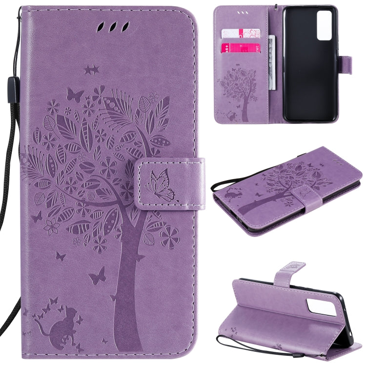 Tree & Cat Embossed Pattern Horizontal Flip Leather Case with Holder & Card Slots & Wallet & Lanyard, For Huawei Honor 30 Pro, For Huawei Honor 30