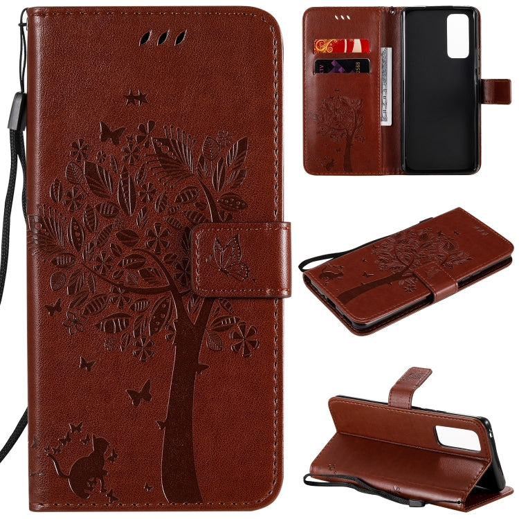 Tree & Cat Embossed Pattern Horizontal Flip Leather Case with Holder & Card Slots & Wallet & Lanyard, For Huawei Honor 30 Pro, For Huawei Honor 30