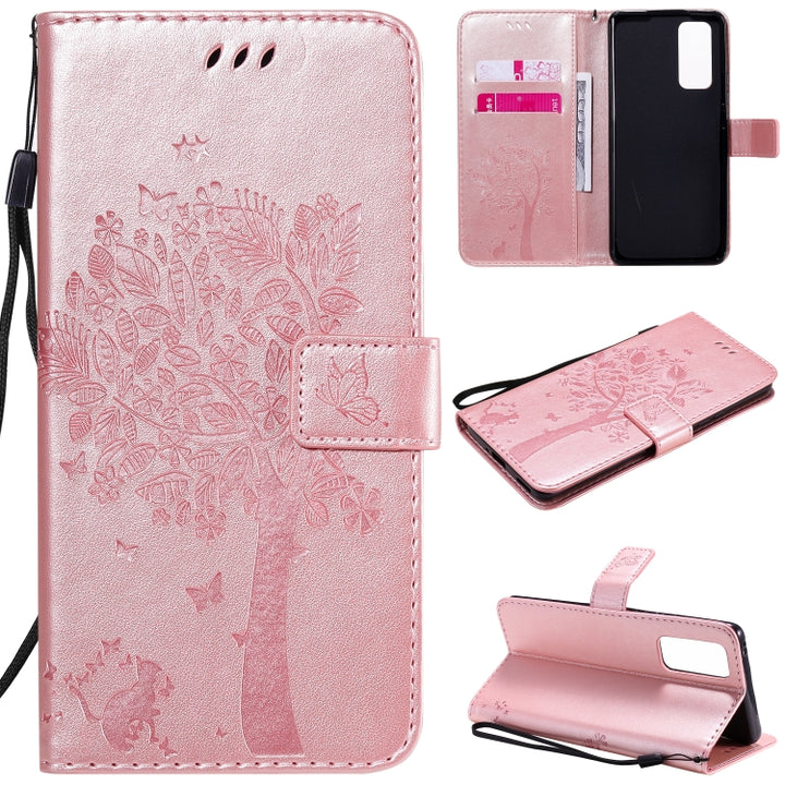 Tree & Cat Embossed Pattern Horizontal Flip Leather Case with Holder & Card Slots & Wallet & Lanyard, For Huawei Honor 30 Pro, For Huawei Honor 30