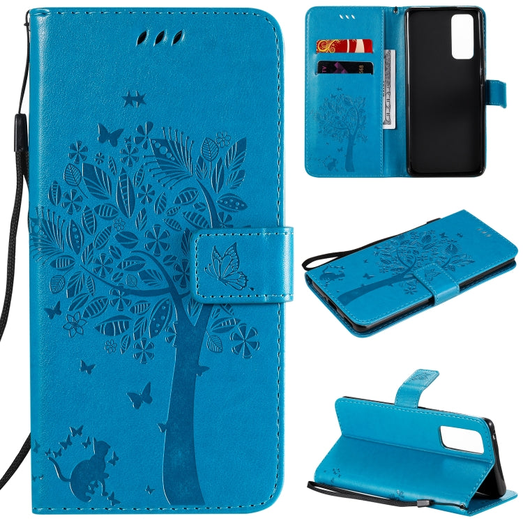 Tree & Cat Embossed Pattern Horizontal Flip Leather Case with Holder & Card Slots & Wallet & Lanyard, For Huawei Honor 30 Pro, For Huawei Honor 30