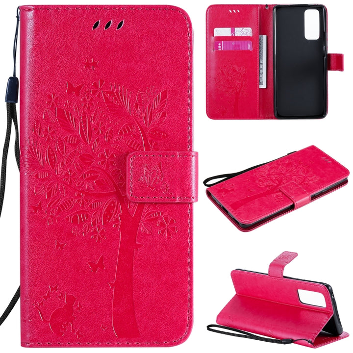 Tree & Cat Embossed Pattern Horizontal Flip Leather Case with Holder & Card Slots & Wallet & Lanyard, For Huawei Honor 30 Pro, For Huawei Honor 30