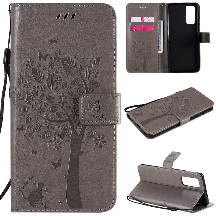 Tree & Cat Embossed Pattern Horizontal Flip Leather Case with Holder & Card Slots & Wallet & Lanyard, For Huawei Honor 30 Pro, For Huawei Honor 30