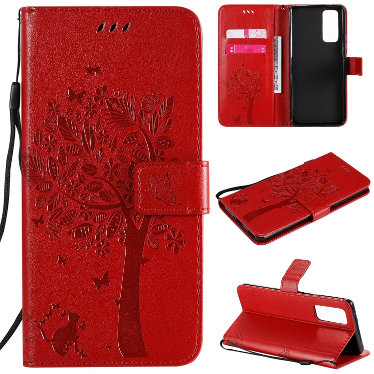 Tree & Cat Embossed Pattern Horizontal Flip Leather Case with Holder & Card Slots & Wallet & Lanyard, For Huawei Honor 30 Pro, For Huawei Honor 30