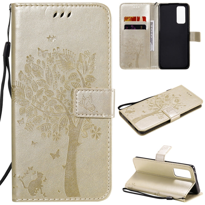 Tree & Cat Embossed Pattern Horizontal Flip Leather Case with Holder & Card Slots & Wallet & Lanyard, For Huawei Honor 30 Pro, For Huawei Honor 30