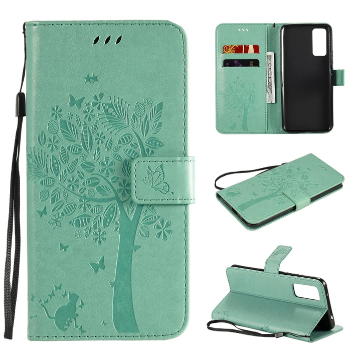 Tree & Cat Embossed Pattern Horizontal Flip Leather Case with Holder & Card Slots & Wallet & Lanyard, For Huawei Honor 30 Pro, For Huawei Honor 30