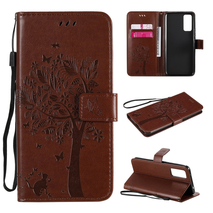 Tree & Cat Embossed Pattern Horizontal Flip Leather Case with Holder & Card Slots & Wallet & Lanyard, For Huawei Honor 30 Pro, For Huawei Honor 30