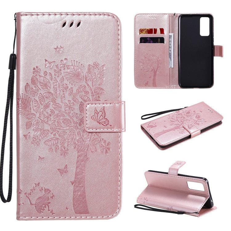 Tree & Cat Embossed Pattern Horizontal Flip Leather Case with Holder & Card Slots & Wallet & Lanyard, For Huawei Honor 30 Pro, For Huawei Honor 30