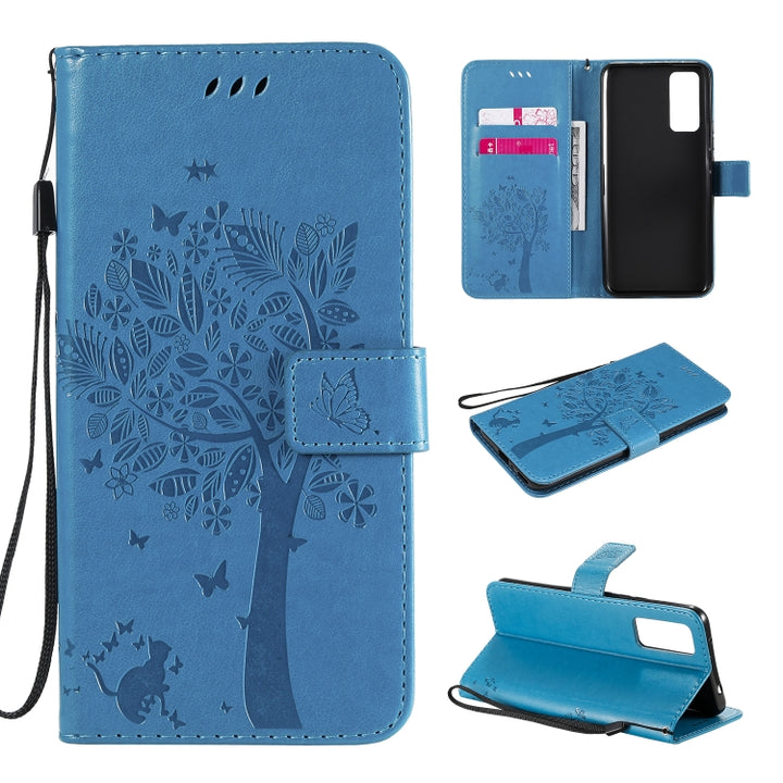 Tree & Cat Embossed Pattern Horizontal Flip Leather Case with Holder & Card Slots & Wallet & Lanyard, For Huawei Honor 30 Pro, For Huawei Honor 30