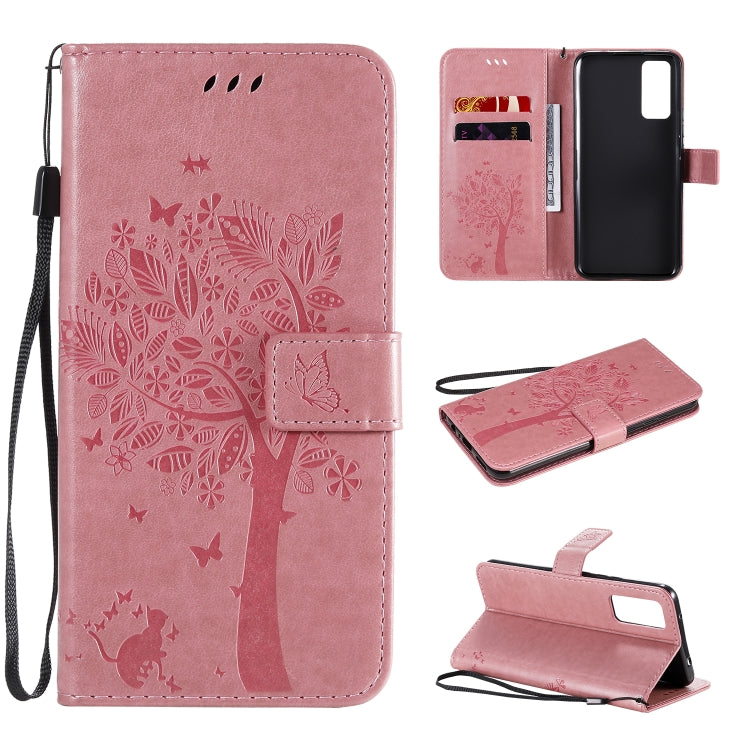 Tree & Cat Embossed Pattern Horizontal Flip Leather Case with Holder & Card Slots & Wallet & Lanyard, For Huawei Honor 30 Pro, For Huawei Honor 30