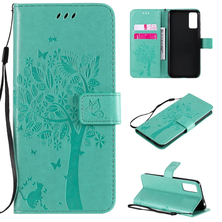 Tree & Cat Embossed Pattern Horizontal Flip Leather Case with Holder & Card Slots & Wallet & Lanyard, For Huawei Honor Play4T Pro, For Nokia 1.3