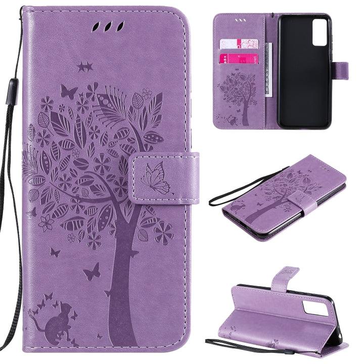 Tree & Cat Embossed Pattern Horizontal Flip Leather Case with Holder & Card Slots & Wallet & Lanyard, For Huawei Honor Play4T Pro, For Nokia 1.3