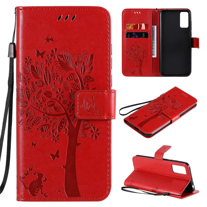 Tree & Cat Embossed Pattern Horizontal Flip Leather Case with Holder & Card Slots & Wallet & Lanyard, For Huawei Honor Play4T Pro, For Nokia 1.3