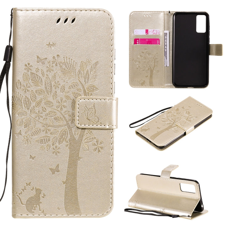 Tree & Cat Embossed Pattern Horizontal Flip Leather Case with Holder & Card Slots & Wallet & Lanyard, For Huawei Honor Play4T Pro, For Nokia 1.3