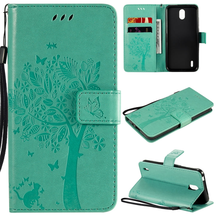 Tree & Cat Embossed Pattern Horizontal Flip Leather Case with Holder & Card Slots & Wallet & Lanyard, For Huawei Honor Play4T Pro, For Nokia 1.3