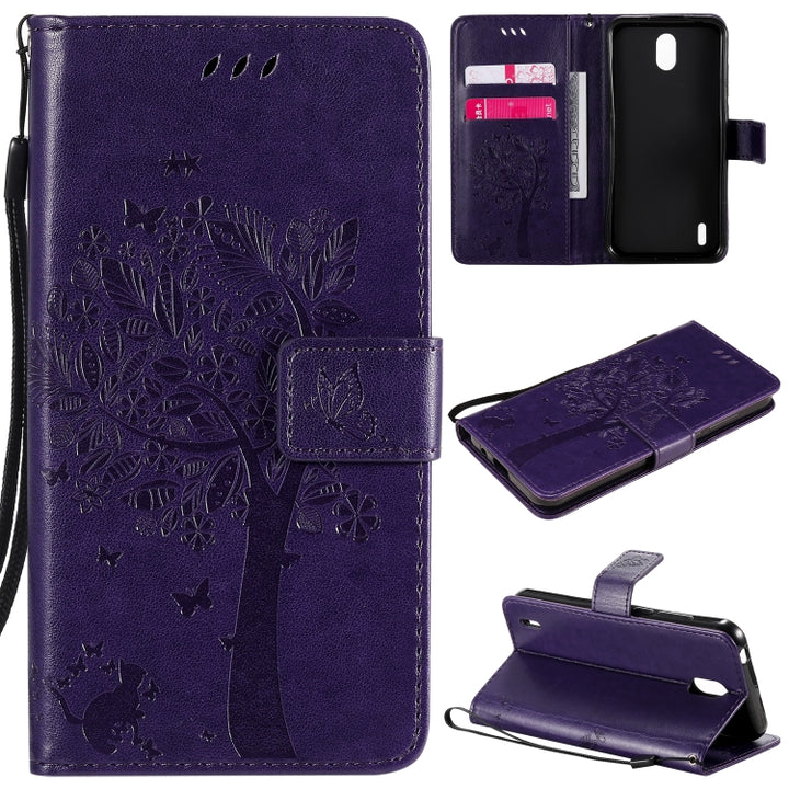 Tree & Cat Embossed Pattern Horizontal Flip Leather Case with Holder & Card Slots & Wallet & Lanyard, For Huawei Honor Play4T Pro, For Nokia 1.3