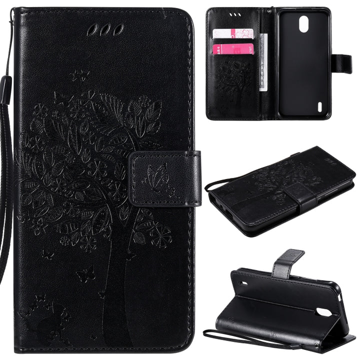 Tree & Cat Embossed Pattern Horizontal Flip Leather Case with Holder & Card Slots & Wallet & Lanyard, For Huawei Honor Play4T Pro, For Nokia 1.3