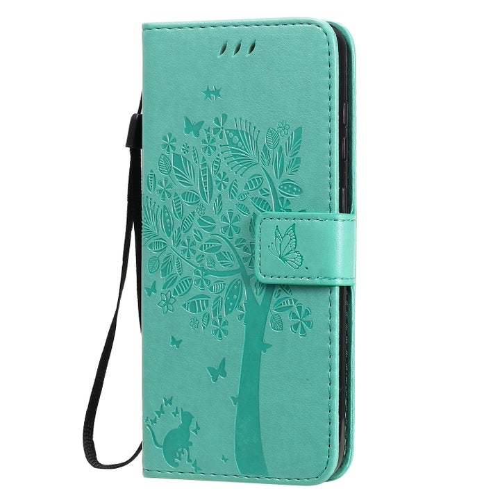 Tree & Cat Embossed Pattern Horizontal Flip Leather Case with Holder & Card Slots & Wallet & Lanyard, For Nokia 2.3, For Samsung Galaxy A21s