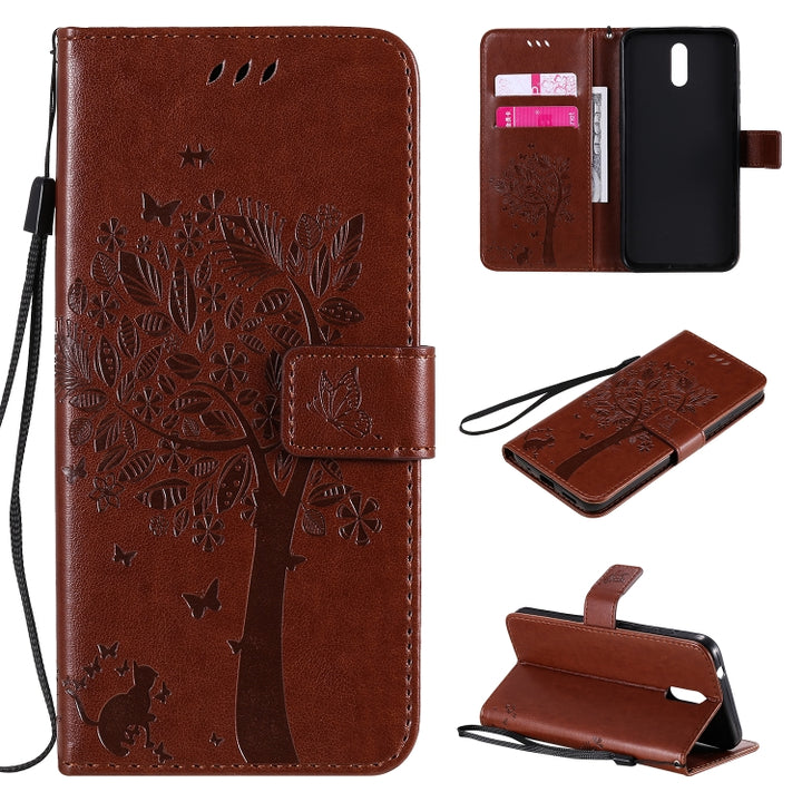 Tree & Cat Embossed Pattern Horizontal Flip Leather Case with Holder & Card Slots & Wallet & Lanyard, For Nokia 2.3, For Samsung Galaxy A21s