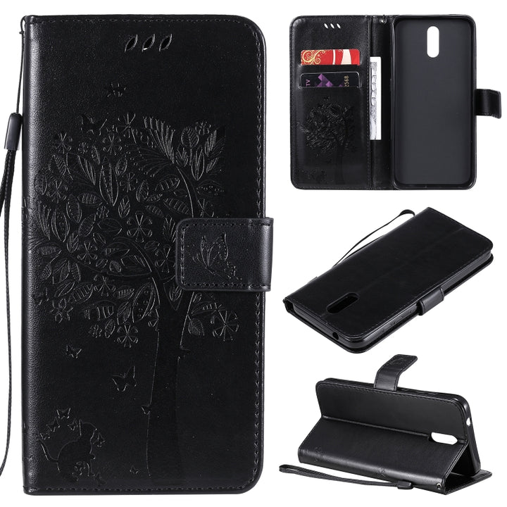 Tree & Cat Embossed Pattern Horizontal Flip Leather Case with Holder & Card Slots & Wallet & Lanyard, For Nokia 2.3, For Samsung Galaxy A21s