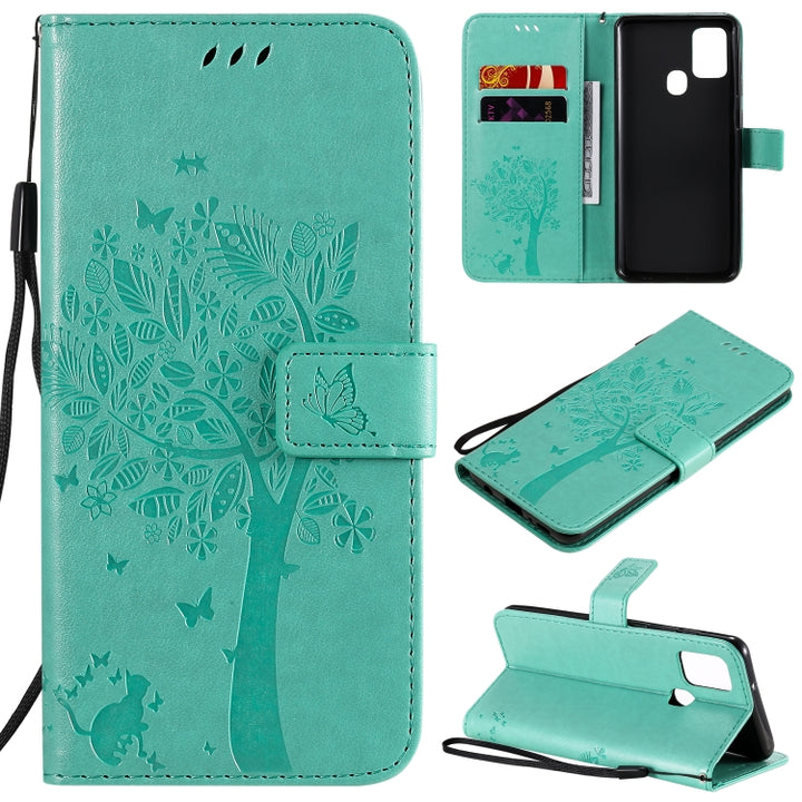 Tree & Cat Embossed Pattern Horizontal Flip Leather Case with Holder & Card Slots & Wallet & Lanyard, For Nokia 2.3, For Samsung Galaxy A21s