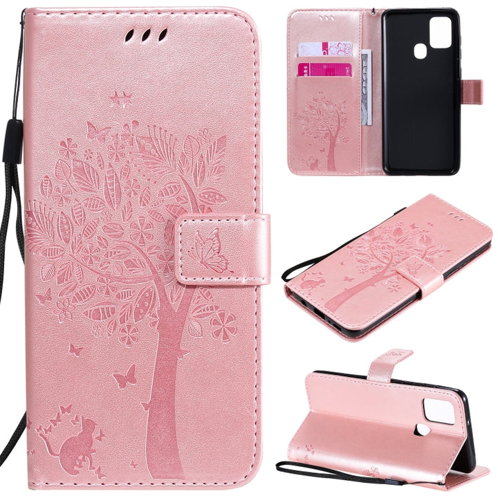 Tree & Cat Embossed Pattern Horizontal Flip Leather Case with Holder & Card Slots & Wallet & Lanyard, For Nokia 2.3, For Samsung Galaxy A21s