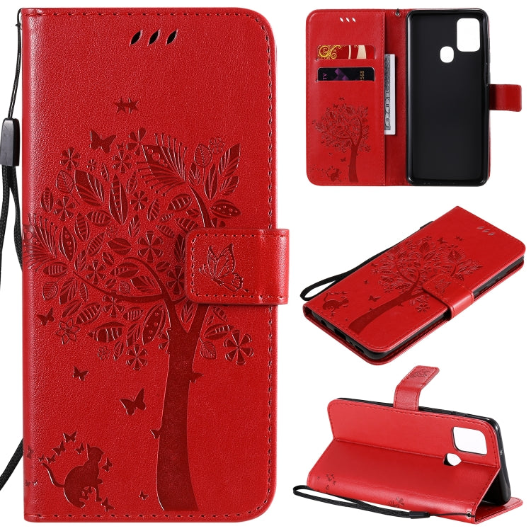 Tree & Cat Embossed Pattern Horizontal Flip Leather Case with Holder & Card Slots & Wallet & Lanyard, For Nokia 2.3, For Samsung Galaxy A21s