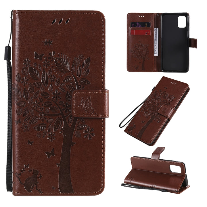 Tree & Cat Embossed Pattern Horizontal Flip Leather Case with Holder & Card Slots & Wallet & Lanyard, For Samsung Galaxy A31, For Samsung Galaxy A41