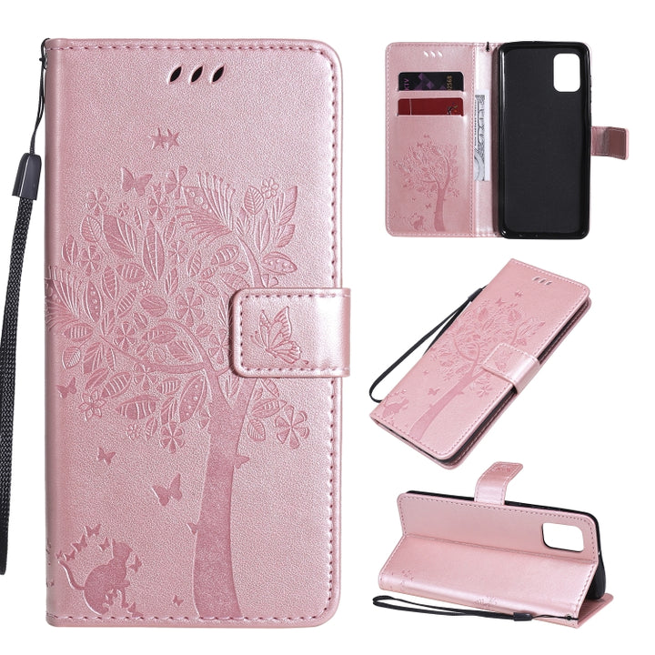 Tree & Cat Embossed Pattern Horizontal Flip Leather Case with Holder & Card Slots & Wallet & Lanyard, For Samsung Galaxy A31, For Samsung Galaxy A41