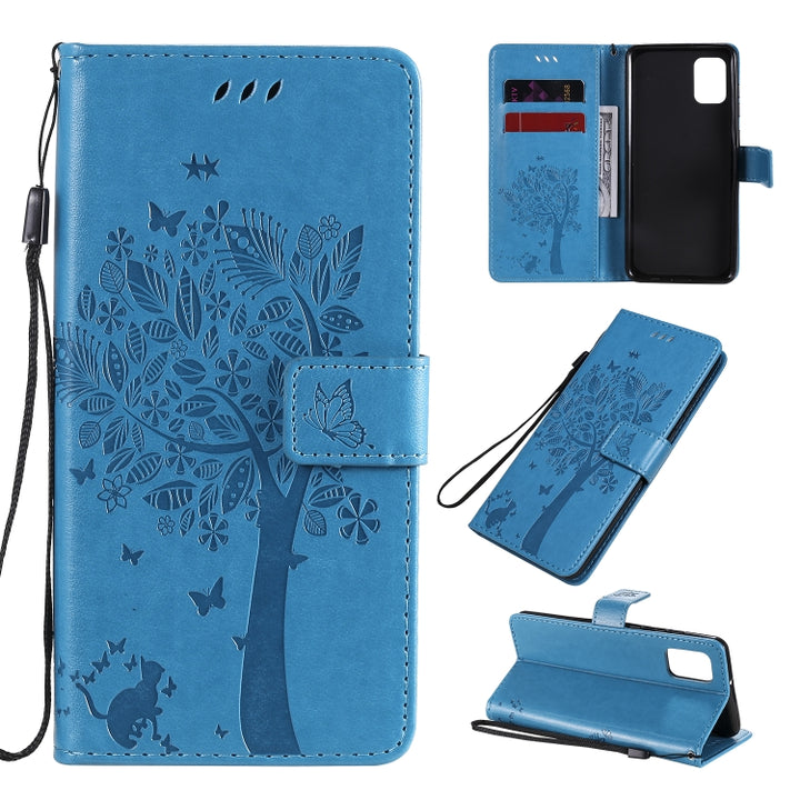 Tree & Cat Embossed Pattern Horizontal Flip Leather Case with Holder & Card Slots & Wallet & Lanyard, For Samsung Galaxy A31, For Samsung Galaxy A41