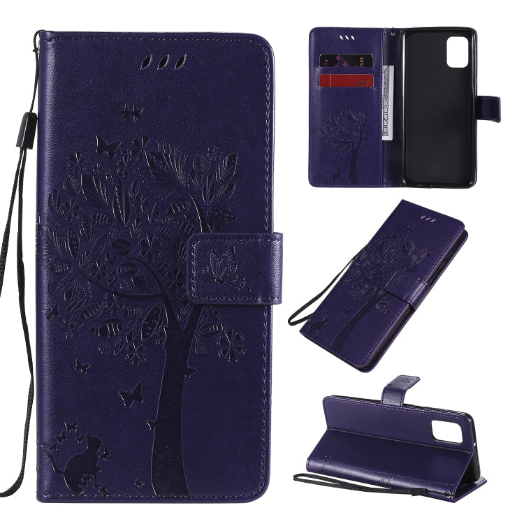 Tree & Cat Embossed Pattern Horizontal Flip Leather Case with Holder & Card Slots & Wallet & Lanyard, For Samsung Galaxy A31, For Samsung Galaxy A41