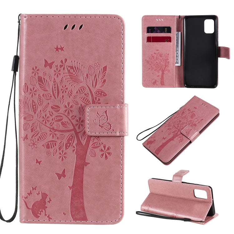 Tree & Cat Embossed Pattern Horizontal Flip Leather Case with Holder & Card Slots & Wallet & Lanyard, For Samsung Galaxy A31, For Samsung Galaxy A41