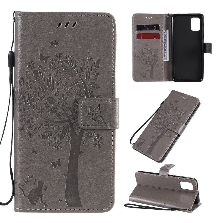 Tree & Cat Embossed Pattern Horizontal Flip Leather Case with Holder & Card Slots & Wallet & Lanyard, For Samsung Galaxy A31, For Samsung Galaxy A41