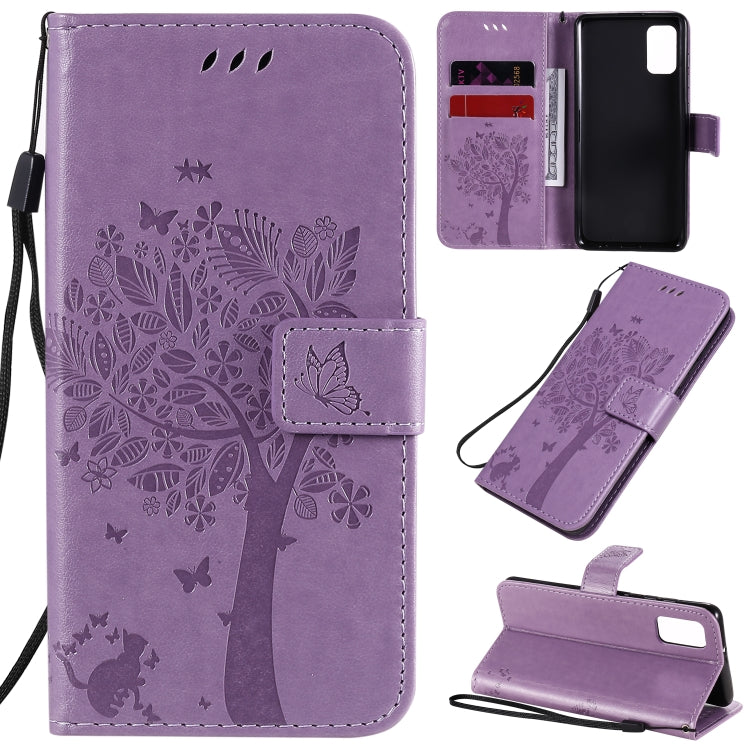 Tree & Cat Embossed Pattern Horizontal Flip Leather Case with Holder & Card Slots & Wallet & Lanyard, For Samsung Galaxy A31, For Samsung Galaxy A41