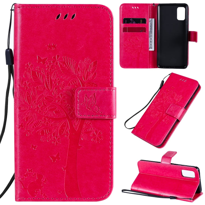 Tree & Cat Embossed Pattern Horizontal Flip Leather Case with Holder & Card Slots & Wallet & Lanyard, For Samsung Galaxy A31, For Samsung Galaxy A41