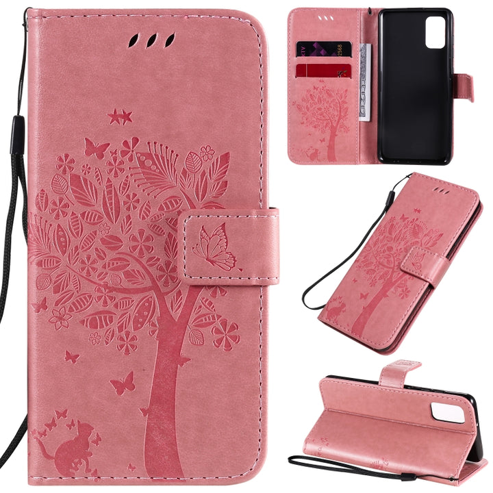 Tree & Cat Embossed Pattern Horizontal Flip Leather Case with Holder & Card Slots & Wallet & Lanyard, For Samsung Galaxy A31, For Samsung Galaxy A41