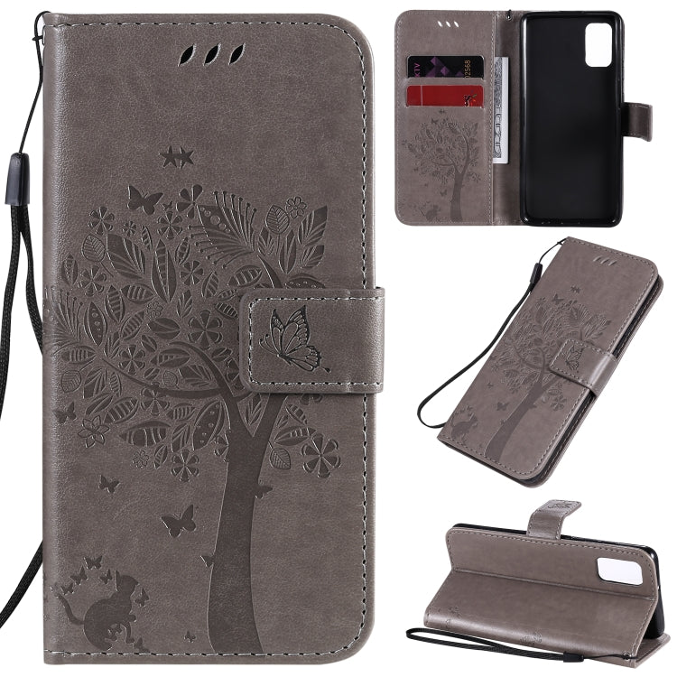 Tree & Cat Embossed Pattern Horizontal Flip Leather Case with Holder & Card Slots & Wallet & Lanyard, For Samsung Galaxy A31, For Samsung Galaxy A41