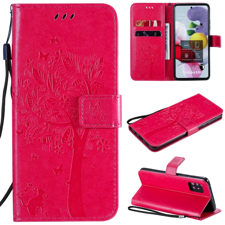 Tree & Cat Embossed Pattern Horizontal Flip Leather Case with Holder & Card Slots & Wallet & Lanyard, For Samsung Galaxy A51 5G, For Samsung Galaxy A71 5G