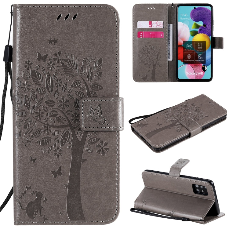 Tree & Cat Embossed Pattern Horizontal Flip Leather Case with Holder & Card Slots & Wallet & Lanyard, For Samsung Galaxy A51 5G, For Samsung Galaxy A71 5G