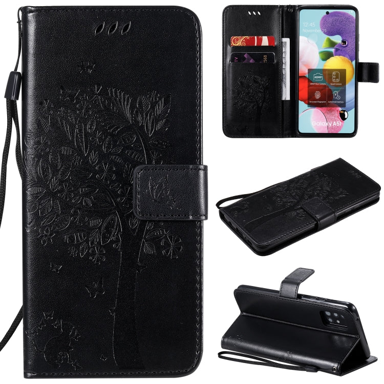 Tree & Cat Embossed Pattern Horizontal Flip Leather Case with Holder & Card Slots & Wallet & Lanyard, For Samsung Galaxy A51 5G, For Samsung Galaxy A71 5G