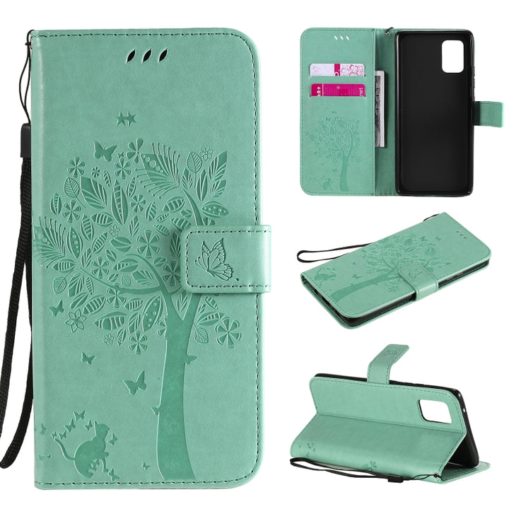 Tree & Cat Embossed Pattern Horizontal Flip Leather Case with Holder & Card Slots & Wallet & Lanyard, For Samsung Galaxy A51 5G, For Samsung Galaxy A71 5G