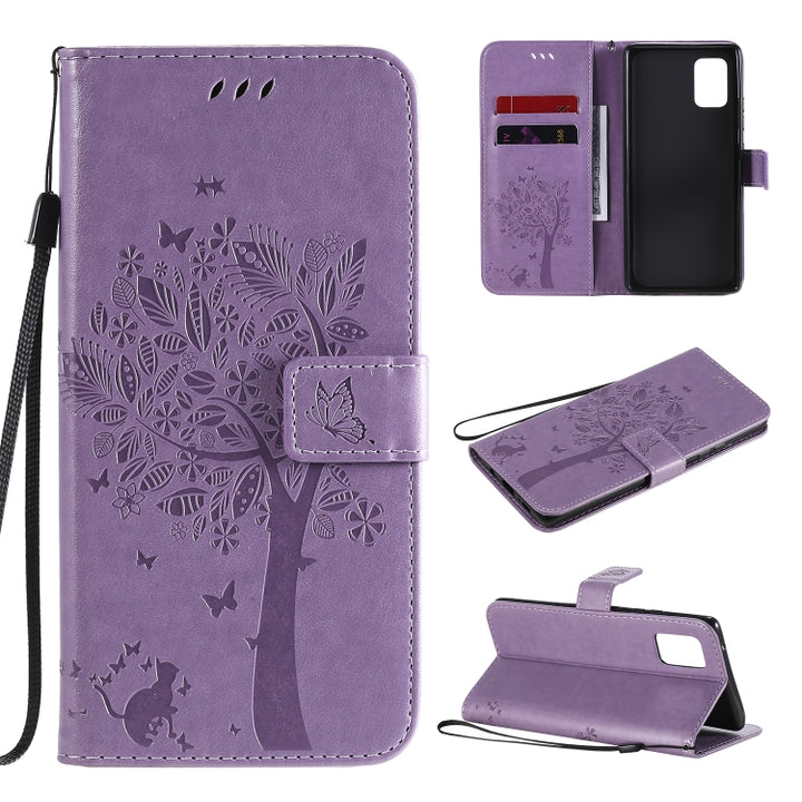 Tree & Cat Embossed Pattern Horizontal Flip Leather Case with Holder & Card Slots & Wallet & Lanyard, For Samsung Galaxy A51 5G, For Samsung Galaxy A71 5G