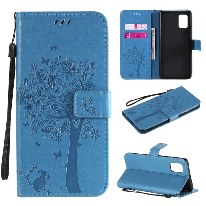 Tree & Cat Embossed Pattern Horizontal Flip Leather Case with Holder & Card Slots & Wallet & Lanyard, For Samsung Galaxy A51 5G, For Samsung Galaxy A71 5G