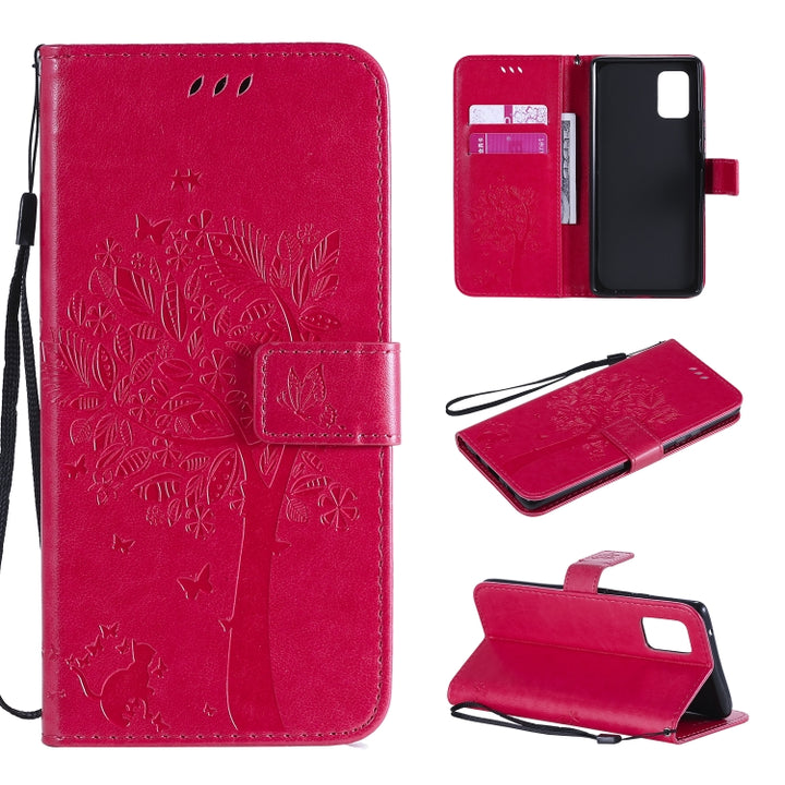 Tree & Cat Embossed Pattern Horizontal Flip Leather Case with Holder & Card Slots & Wallet & Lanyard, For Samsung Galaxy A51 5G, For Samsung Galaxy A71 5G