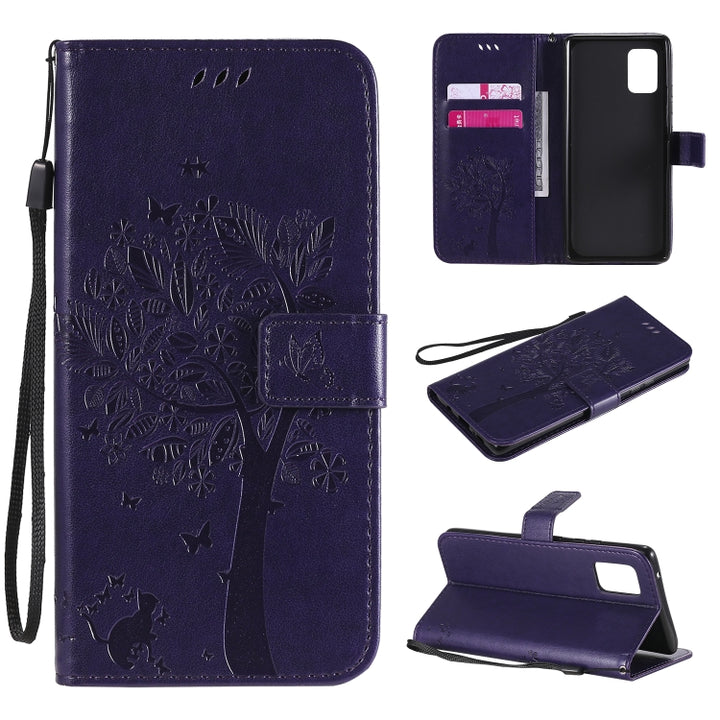 Tree & Cat Embossed Pattern Horizontal Flip Leather Case with Holder & Card Slots & Wallet & Lanyard, For Samsung Galaxy A51 5G, For Samsung Galaxy A71 5G