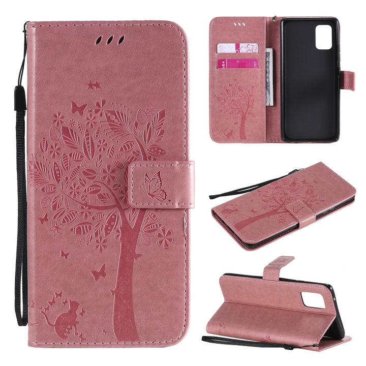 Tree & Cat Embossed Pattern Horizontal Flip Leather Case with Holder & Card Slots & Wallet & Lanyard, For Samsung Galaxy A51 5G, For Samsung Galaxy A71 5G