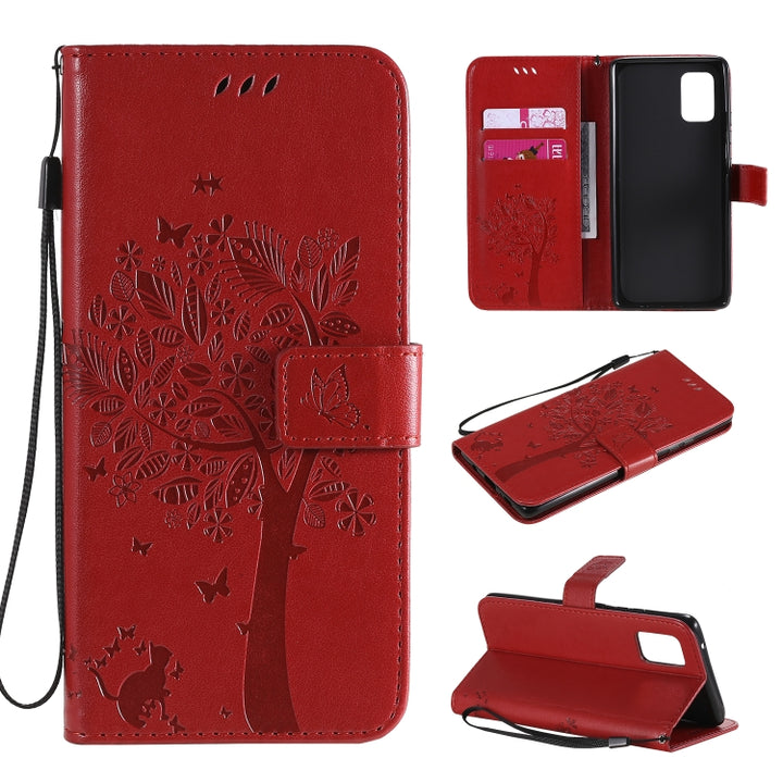 Tree & Cat Embossed Pattern Horizontal Flip Leather Case with Holder & Card Slots & Wallet & Lanyard, For Samsung Galaxy A51 5G, For Samsung Galaxy A71 5G