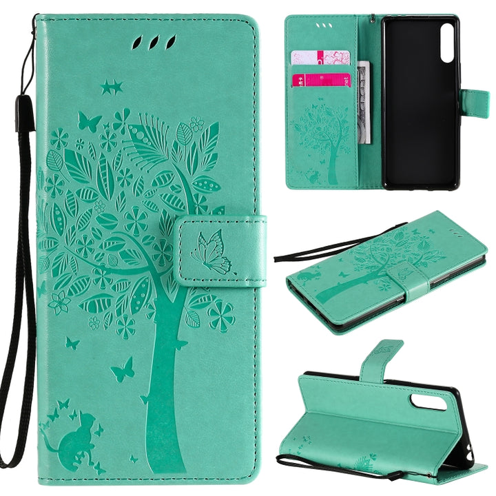 Tree & Cat Embossed Pattern Horizontal Flip Leather Case with Holder & Card Slots & Wallet & Lanyard, For Sony Xperia L4, For Sony Xperia 10 II